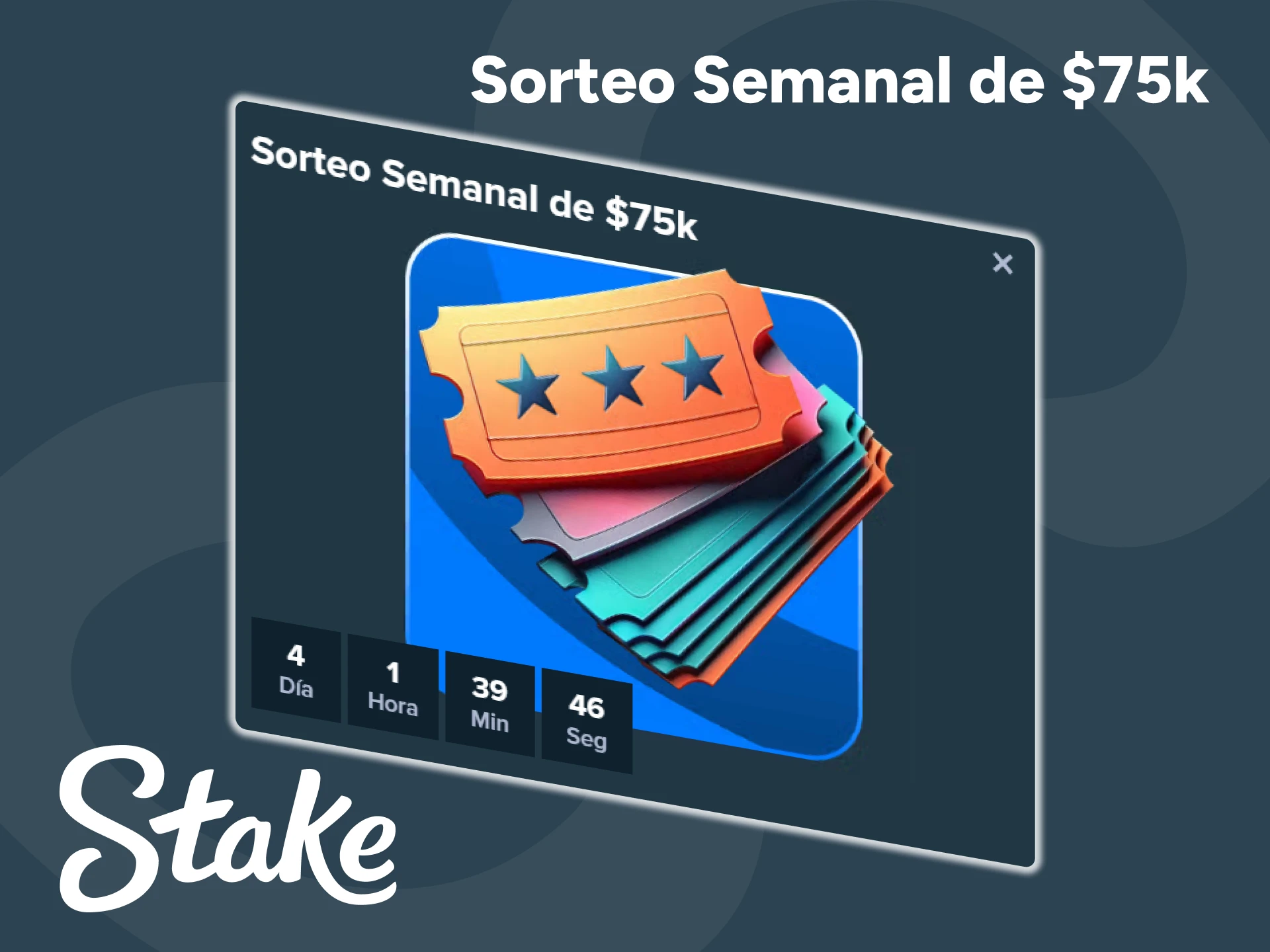 Reciba el Bono Sorteo Semanal de 75.000 $ en Stake Casino.