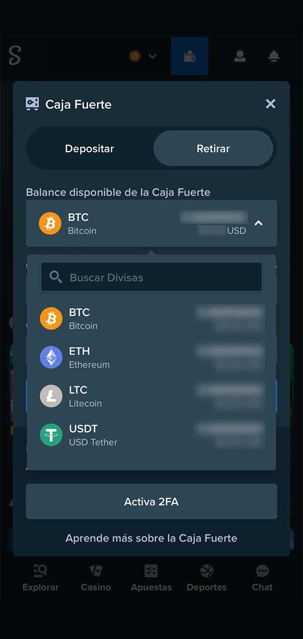 Consulte los métodos de retirada disponibles en Stake Casino.
