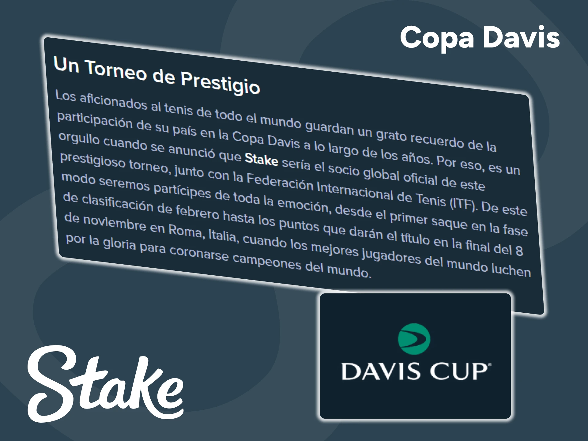 La plataforma Stake es socio oficial de la Copa Davis.