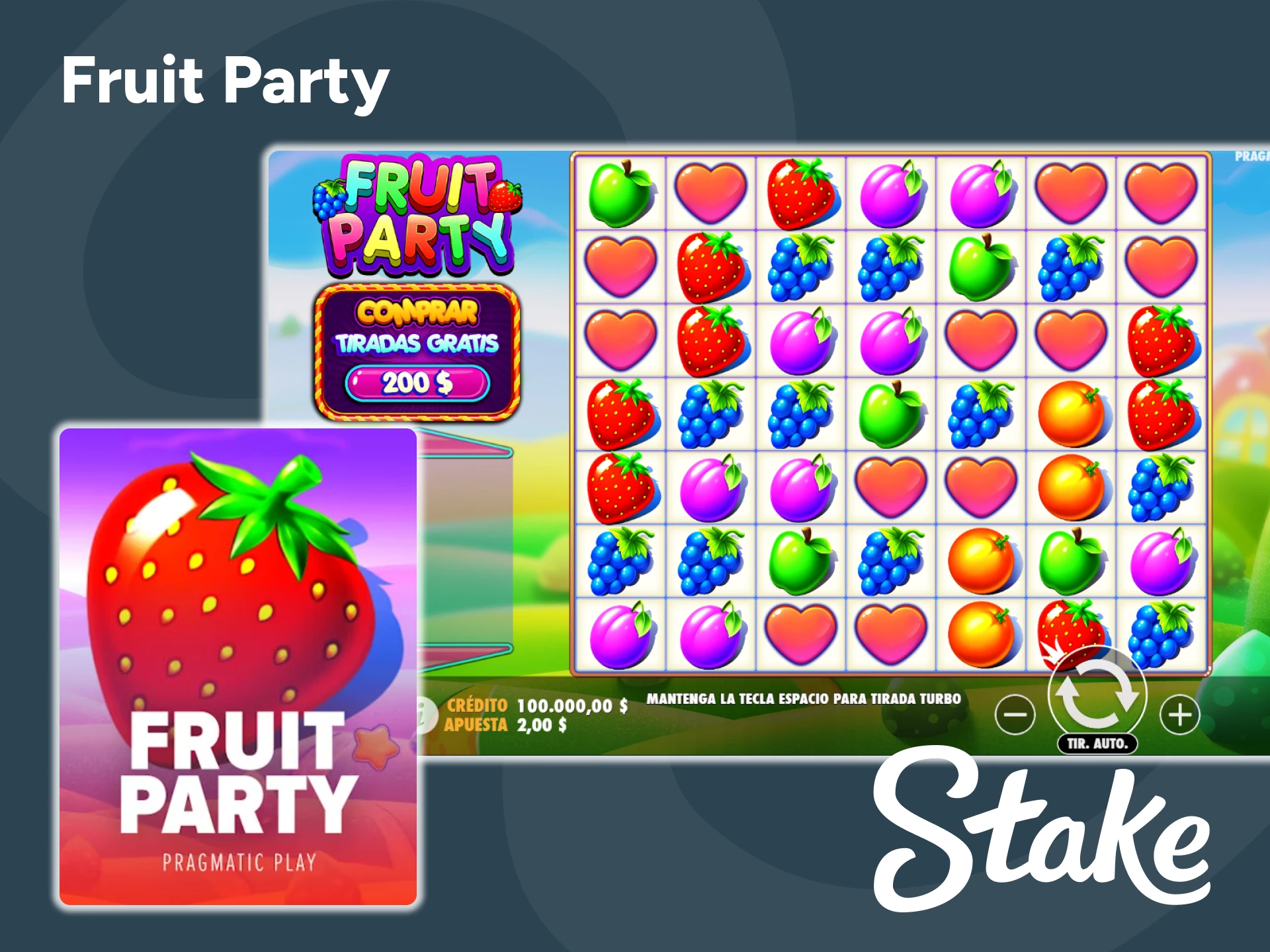 Juega al colorido juego Fruit Party en la plataforma Stake.