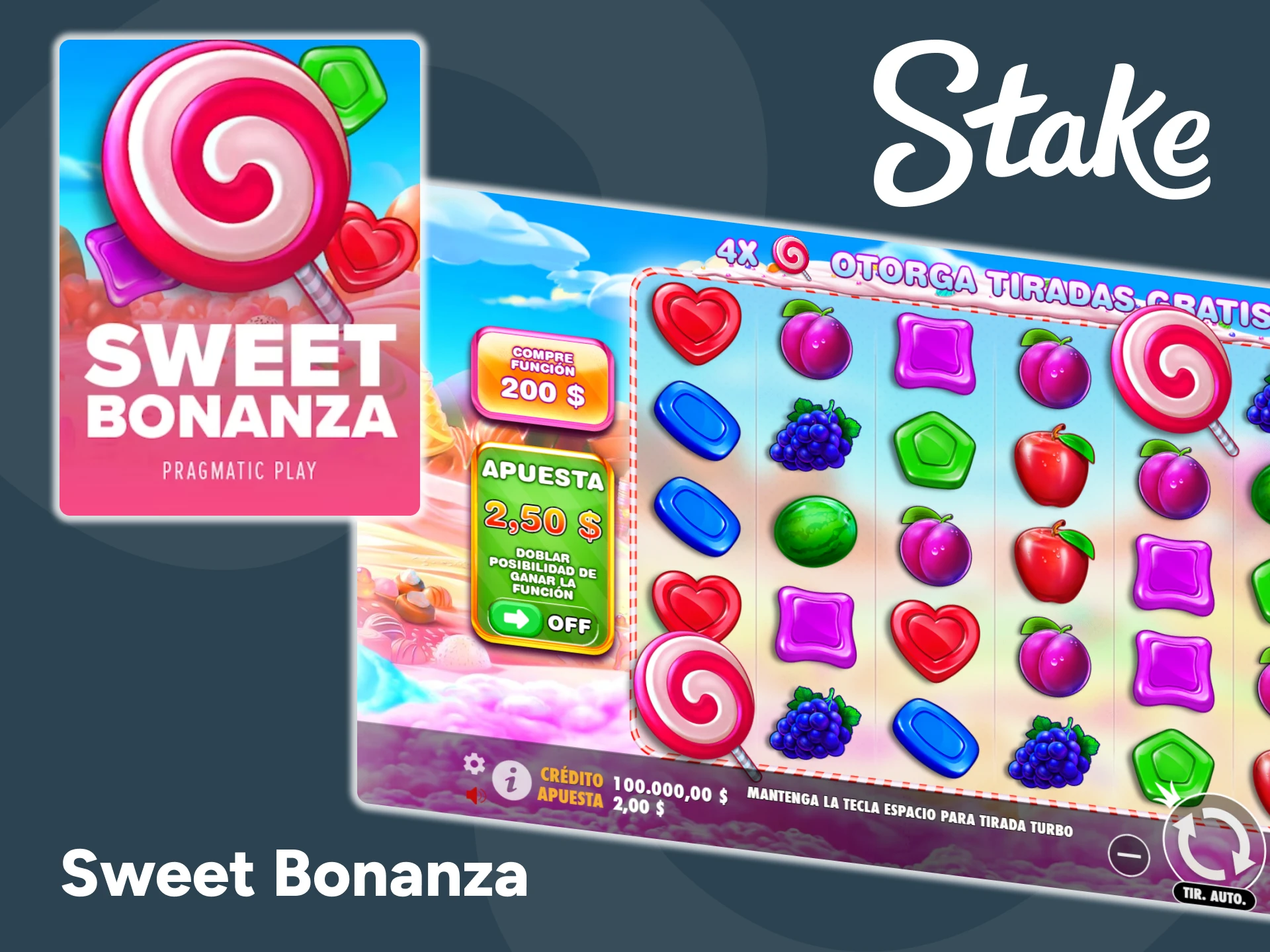 Stake te ofrece el juego Sweet Bonanza para que ganes.
