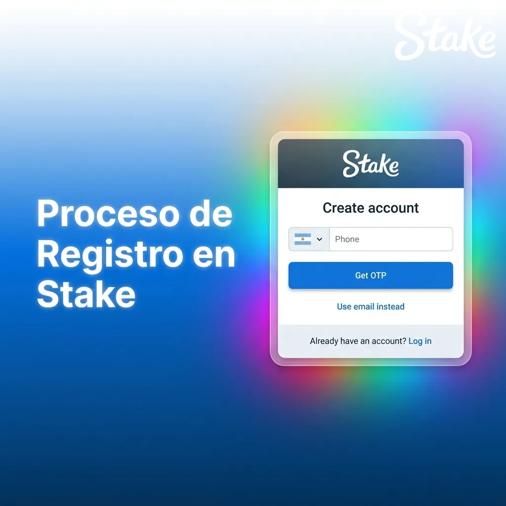 Step-by-step registration process for Stake showing account creation, email verification, deposit, and access to games